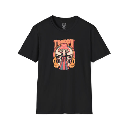 Trippy Psychedelic Mushroom Skull and Smiley Face T Shirt