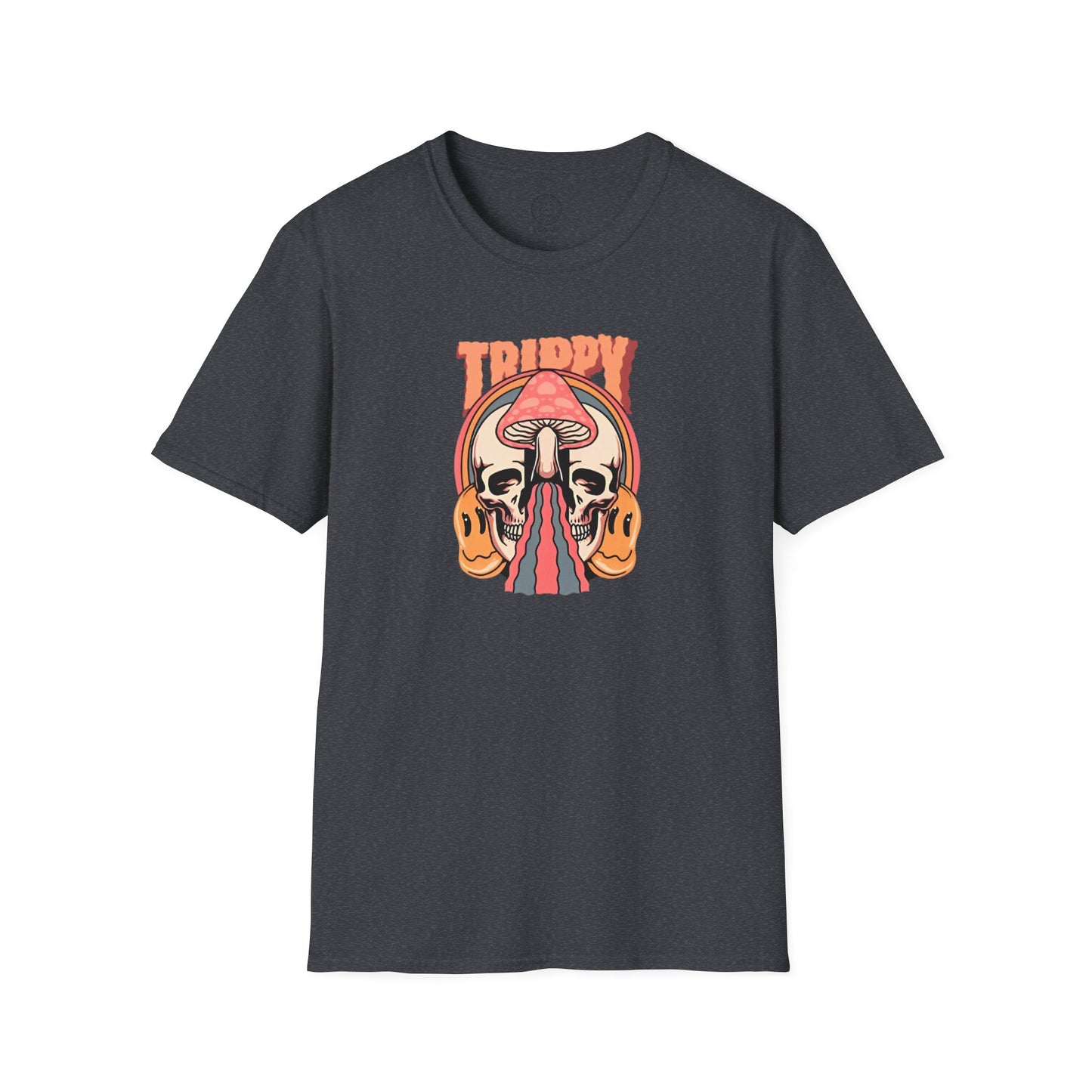 Trippy Psychedelic Mushroom Skull and Smiley Face T Shirt