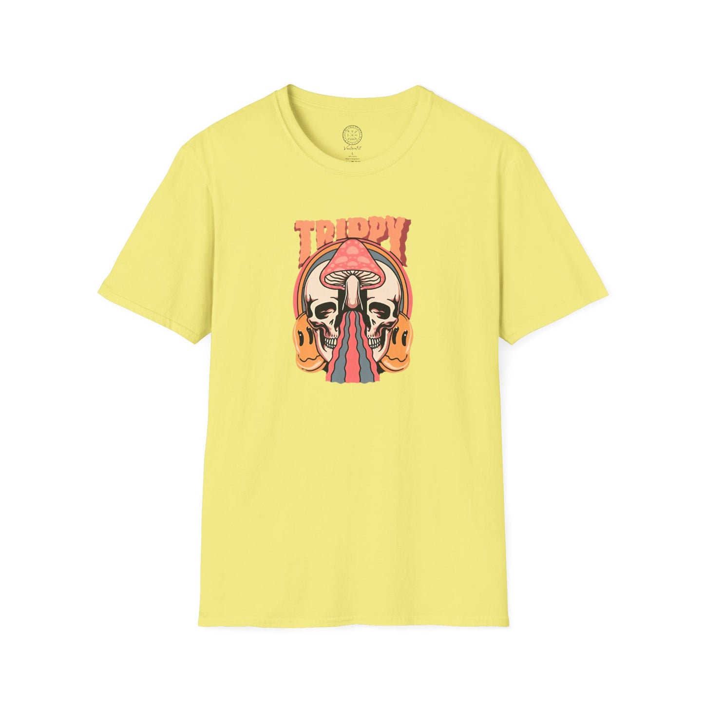 Trippy Psychedelic Mushroom Skull and Smiley Face T Shirt