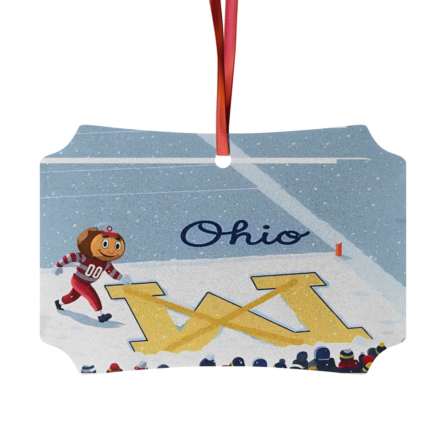 Ohio St Buckeyes Aluminum Ornament — Brutus Crosses out the M