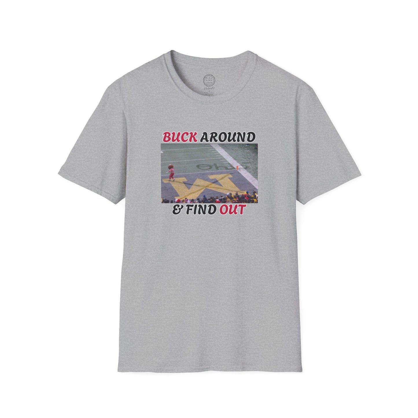 Buck Around & Find Out T-Shirt — Brutus Crosses Out M Ohio St. Buckeyes